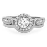 0.75 Carat (Ctw) 10K White Gold Round Diamond Ladies Bridal Engagement Halo Ring With Matching Band Set 3/4 CT