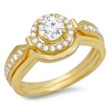 0.75 Carat (Ctw) 10K Yellow Gold Round Diamond Ladies Bridal Engagement Halo Ring With Matching Band Set 3/4 CT