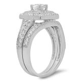 1.10 Carat (ctw) 10K White Gold Round Cut White Diamond Ladies Bridal Halo Engagement Ring With Matching Band Set