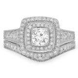 1.10 Carat (ctw) 10K White Gold Round Cut White Diamond Ladies Bridal Halo Engagement Ring With Matching Band Set