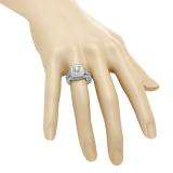 1.10 Carat (ctw) 10K White Gold Round Cut White Diamond Ladies Bridal Halo Engagement Ring With Matching Band Set