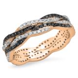 0.75 Carat (Ctw) 10K Rose Gold Round Cut White & Black Diamond Ladies Bridal Stackable Swirl Anniversary Wedding Band 3/4 CT