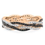 0.75 Carat (Ctw) 10K Rose Gold Round Cut White & Black Diamond Ladies Bridal Stackable Swirl Anniversary Wedding Band 3/4 CT