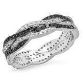 0.75 Carat (Ctw) 10K White Gold Round Cut White & Black Diamond Ladies Bridal Stackable Swirl Anniversary Wedding Band 3/4 CT