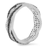 0.75 Carat (Ctw) 10K White Gold Round Cut White & Black Diamond Ladies Bridal Stackable Swirl Anniversary Wedding Band 3/4 CT