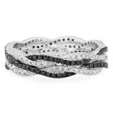 0.75 Carat (Ctw) 10K White Gold Round Cut White & Black Diamond Ladies Bridal Stackable Swirl Anniversary Wedding Band 3/4 CT