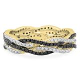 0.75 Carat (Ctw) 10K Yellow Gold Round Cut White & Black Diamond Ladies Bridal Stackable Swirl Anniversary Wedding Band 3/4 CT