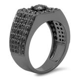 1.80 Carat (ctw) Black Rhodium Plated 10K White Gold Round Black Diamond Ladies Bridal Engagement Ring