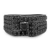 1.80 Carat (ctw) Black Rhodium Plated 10K White Gold Round Black Diamond Ladies Bridal Engagement Ring