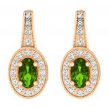 0.60 Carat (Ctw) 10K Rose Gold Oval Cut Emerald & Round Cut White Diamond Ladies Halo Style Milgrain Hoop Earrings