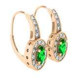 0.60 Carat (Ctw) 10K Rose Gold Oval Cut Emerald & Round Cut White Diamond Ladies Halo Style Milgrain Hoop Earrings