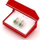 0.60 Carat (Ctw) 10K Rose Gold Oval Cut Emerald & Round Cut White Diamond Ladies Halo Style Milgrain Hoop Earrings