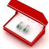 0.60 Carat (Ctw) 10K White Gold Oval Cut Emerald & Round Cut White Diamond Ladies Halo Style Milgrain Hoop Earrings