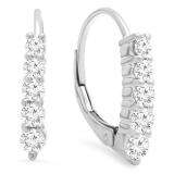 0.70 Carat (ctw) 10K White Gold Round Cut White Diamond Ladies Huggies Hoop Earrings