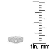 0.45 Carat (ctw) 14K White Gold Princess & Round White Diamond Ladies Milgrain Bridal Halo Engagement Ring With Matching Band Set 1/2 CT