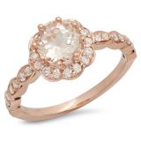 1.35 Carat (ctw) 14K Rose Gold Round Morganite & White Diamond Ladies Bridal Flower Shaped Halo Engagement Ring