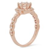 1.35 Carat (ctw) 14K Rose Gold Round Morganite & White Diamond Ladies Bridal Flower Shaped Halo Engagement Ring