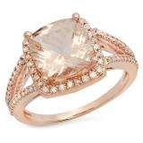 9mm Cushion Morganite & Round White Diamond Halo Split Shank Engagement Ring for Women in 10K Rose Gold