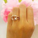 9mm Cushion Morganite & Round White Diamond Halo Split Shank Engagement Ring for Women in 10K Rose Gold