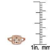 9mm Cushion Morganite & Round White Diamond Halo Split Shank Engagement Ring for Women in 10K Rose Gold