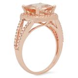 9mm Cushion Morganite & Round White Diamond Halo Split Shank Engagement Ring for Women in 14K Rose Gold