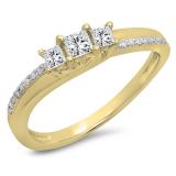 0.35 Carat (ctw) 14K Yellow Gold Princess & Round White Diamond Ladies Bridal 3 Stone Swirl Wave Engagement Ring