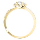0.35 Carat (ctw) 14K Yellow Gold Princess & Round White Diamond Ladies Bridal 3 Stone Swirl Wave Engagement Ring