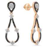 0.55 Carat (ctw) 10K Rose Gold Round Black & White Diamond Ladies Dangling Drop Earrings