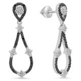 0.55 Carat (ctw) 10K White Gold Round Black & White Diamond Ladies Dangling Drop Earrings