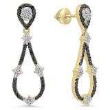 0.55 Carat (ctw) 10K Yellow Gold Round Black & White Diamond Ladies Dangling Drop Earrings