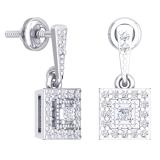 0.45 Carat (ctw) 10K White Gold Princess & Round Cut White Diamond Ladies Dangling Earrings 1/2 CT