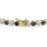 2.35 Carat (ctw) 10K Yellow Gold Round Cut Black & White Diamond Prong set Ladies Fashion Bangle Bracelet 2 1/3 CT
