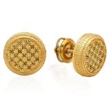 0.15 Carat (Ctw) Yellow Gold Plated Sterling Silver Real Round Yellow Diamond Cluster Ladies Stud Earrings