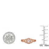 0.75 Carat (Ctw) 10K Rose Gold Round Morganite & White Diamond Ladies Swirl Split Shank Bridal Halo Engagement Ring