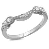 0.15 Carat (Ctw) 10K White Gold Round Cut White Diamond Ladies Stackable Anniversary Wedding Contour Band Guard Ring