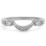 0.15 Carat (Ctw) 10K White Gold Round Cut White Diamond Ladies Stackable Anniversary Wedding Contour Band Guard Ring