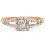 0.35 Carat (Ctw) 10K Rose Gold Princess & Round Cut White Diamond Ladies Split Shank Bridal Engagement Ring