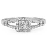 0.35 Carat (Ctw) 10K White Gold Princess & Round Cut White Diamond Ladies Split Shank Bridal Engagement Ring