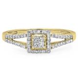 0.35 Carat (Ctw) 10K Yellow Gold Princess & Round Cut White Diamond Ladies Split Shank Bridal Engagement Ring