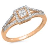 0.35 Carat (Ctw) 18K Rose Gold Princess & Round Cut White Diamond Ladies Split Shank Bridal Engagement Ring