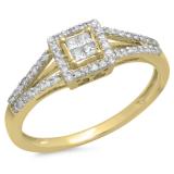 0.35 Carat (Ctw) 18K Yellow Gold Princess & Round Cut White Diamond Ladies Split Shank Bridal Engagement Ring