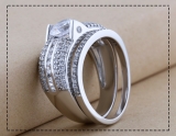 3.20 Carat (Ctw) Sterling Silver Round Cut White Cubic Zirconia CZ Ladies Bridal Engagement Ring With Wedding Bands Set