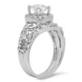 1.15 Carat (ctw) 14K White Gold Round White Diamond Ladies Bridal Vintage Style Halo Engagement Ring With Matching Band Set