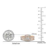 0.95 Carat (ctw) 10K Rose Gold Princess & Round White Diamond Ladies Halo Style Bridal Engagement Ring Matching Band Set 1 CT