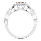 0.95 Carat (ctw) 18K White Gold Round Champagne & White Diamond Ladies Swirl Split Shank Cluster Engagement Ring 1 CT