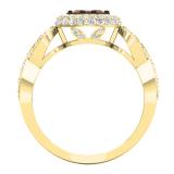0.95 Carat (ctw) 18K Yellow Gold Round Champagne & White Diamond Ladies Swirl Split Shank Cluster Engagement Ring 1 CT