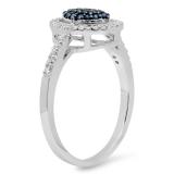 0.30 Carat (ctw) 10K White Gold Round Blue Sapphire & Diamond Ladies Split Shank Cluster Engagement Ring 1/3 CT