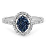 0.30 Carat (ctw) 10K White Gold Round Blue Sapphire & Diamond Ladies Split Shank Cluster Engagement Ring 1/3 CT