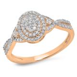 0.45 Carat (ctw) 10K Rose Gold Round Cut Diamond Ladies Twisted Split Shank Cluster Style Engagement Ring 1/2 CT