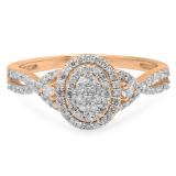 0.45 Carat (ctw) 10K Rose Gold Round Cut Diamond Ladies Twisted Split Shank Cluster Style Engagement Ring 1/2 CT